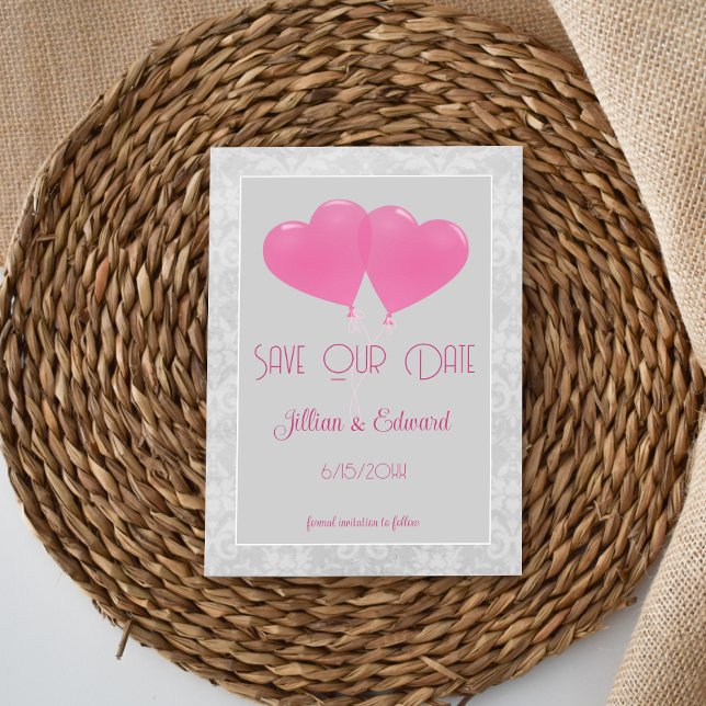 Pink Heart Balloons Ankündigung Datum freihalten (Pink Heart Balloons Save the Date )