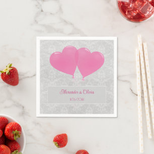 Pink Heart Balloons Wedding Napkins Serviette