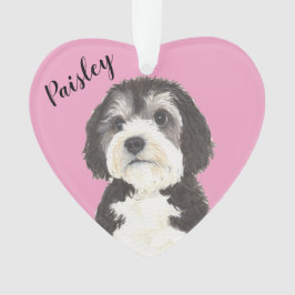 Pink Heart Bernedoodle Sheepadoodle Ornament