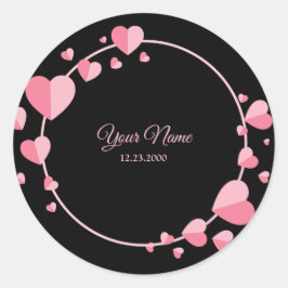 Pink Heart Black Geometric Wedding Party Elegant C Runder Aufkleber