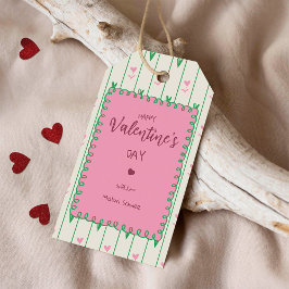Pink Heart Blooms & Green Heart - Modern Valentine Geschenkanhänger
