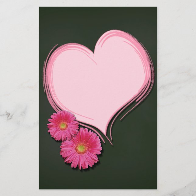 Pink Heart Blume - Stationery Letterhead Briefpapier (Vorderseite)