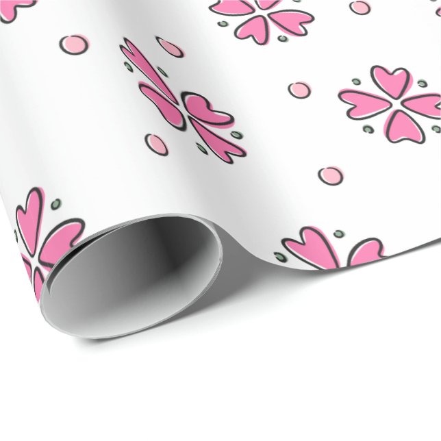 Pink Heart Blumen Petals Geschenkpapier (Rolleneckpunkt)