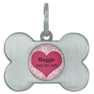 Pink Heart Bone Shaped Pet Tiermarke