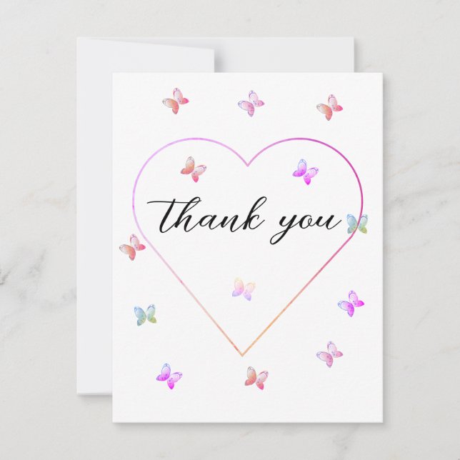 Pink Heart Butterfly Girl Dusche Dankeskarte (Vorderseite)