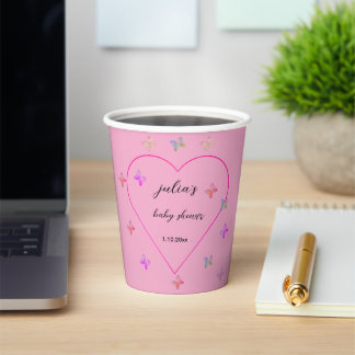 Pink Heart Butterfly Girl Dusche Pappbecher