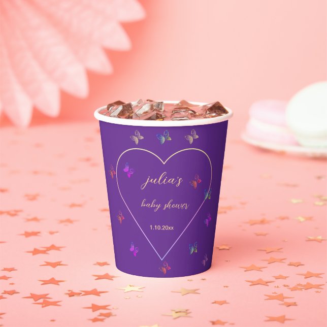 Pink Heart Butterfly Girl Dusche Pappbecher (Insitu)