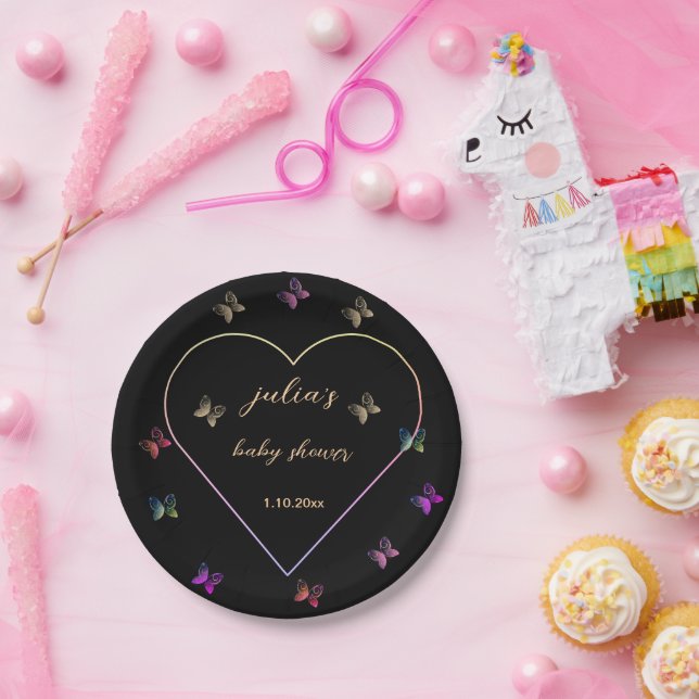 Pink Heart Butterfly Girl Dusche Pappteller (Party)