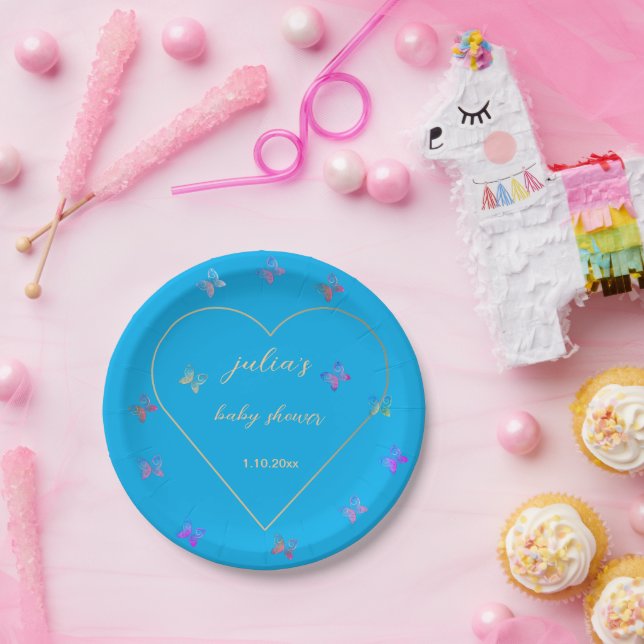 Pink Heart Butterfly Girl Dusche Pappteller (Party)