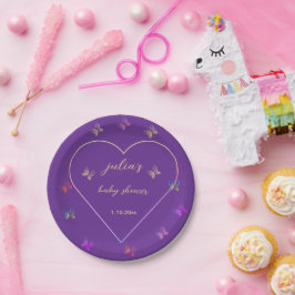 Pink Heart Butterfly Girl Dusche Pappteller