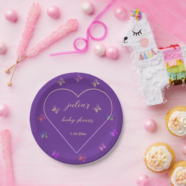 Pink Heart Butterfly Girl Dusche Pappteller (Party)
