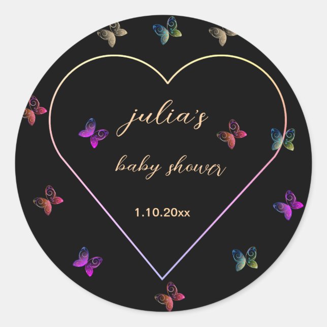 Pink Heart Butterfly Girl Dusche Runder Aufkleber (Vorderseite)