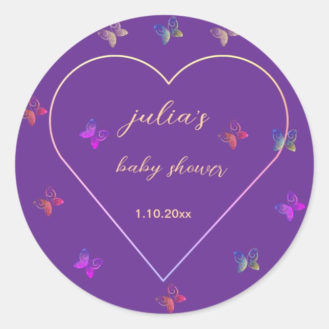 Pink Heart Butterfly Girl Dusche Runder Aufkleber (Vorderseite)