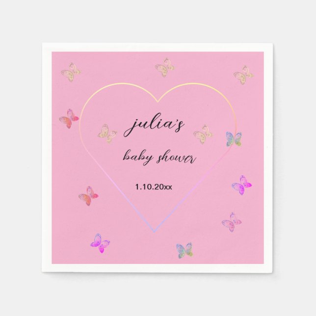 Pink Heart Butterfly Girl Dusche Serviette (Vorderseite)