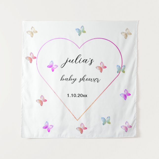 Pink Heart Butterfly Girl Dusche Wandteppich (Vorderseite)