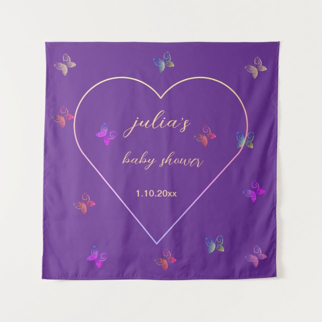 Pink Heart Butterfly Girl Dusche Wandteppich (Vorderseite)