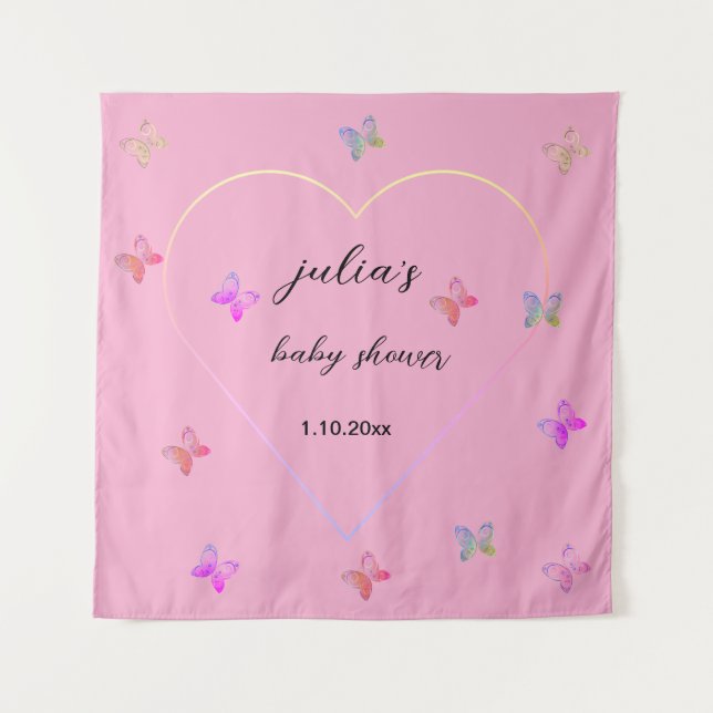 Pink Heart Butterfly Girl Dusche Wandteppich (Vorderseite)