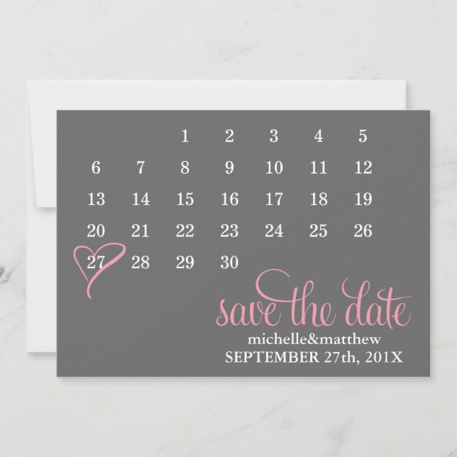 Pink Heart Calendar Hochzeit Speichern Sie das Dat Save The Date (Vorderseite)