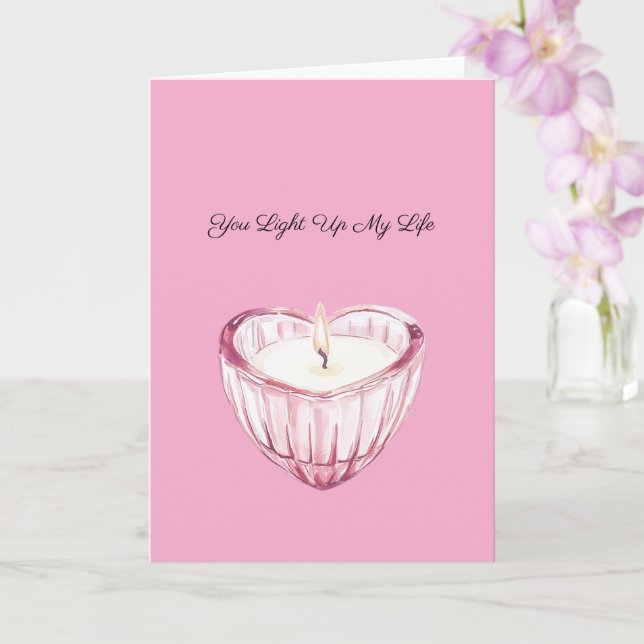 Pink Heart Candle Light up my life Karte (Orchidee)