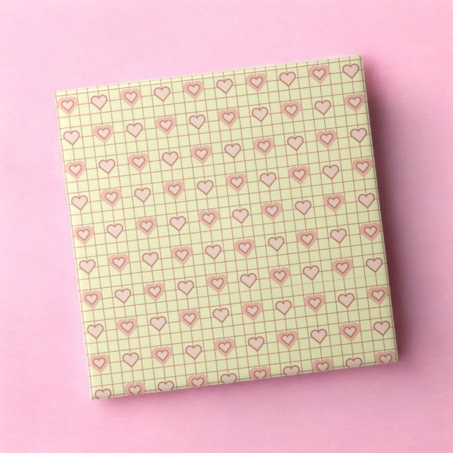 Pink Heart Checkered Pattern Valentinstag Fliese (Pink Heart Checkered Pattern Valentine's Day Ceramic Tile)