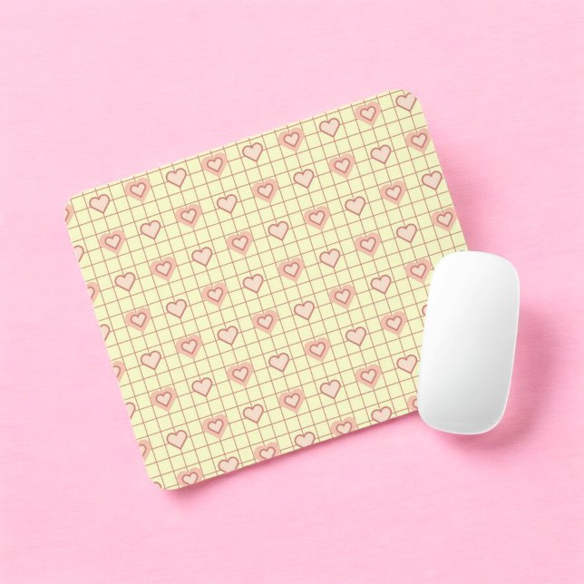 Pink Heart Checkered Pattern Valentinstag Mousepad (Pink Heart Checkered Pattern Valentine's Day Mouse Pad)