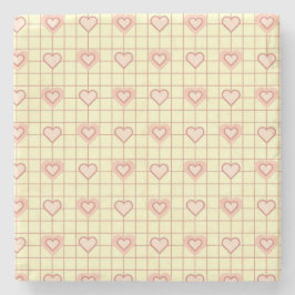 Pink Heart Checkered Pattern Valentinstag Steinuntersetzer