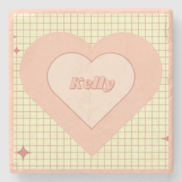 Pink Heart Checkered Pattern Valentinstag Steinuntersetzer