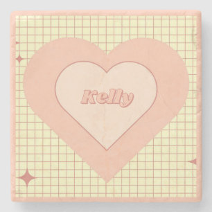 Pink Heart Checkered Pattern Valentinstag Steinuntersetzer