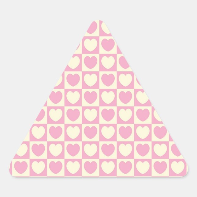 Pink Heart Checkered Triangle Aufkleber (Vorderseite)