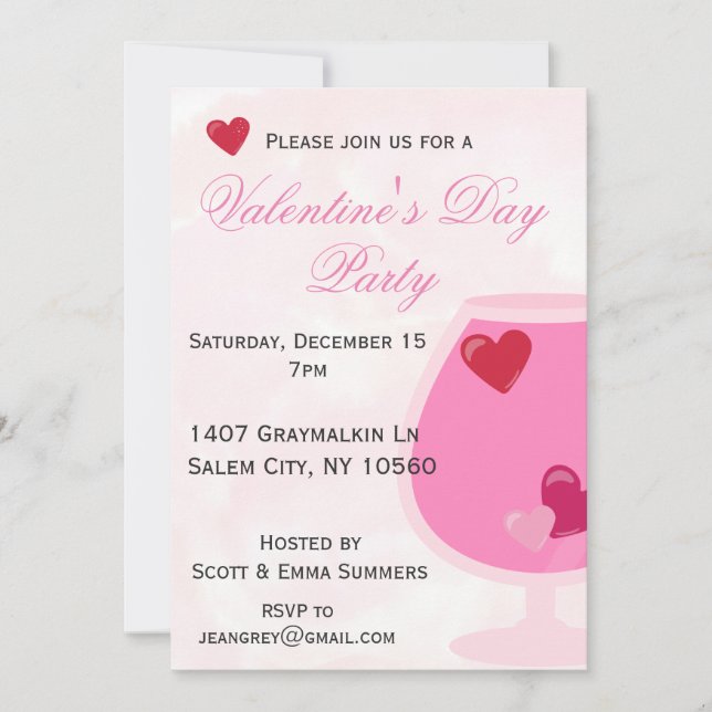 Pink Heart Cocktail Valentine's Day Party Einladung (Vorderseite)