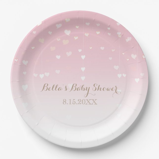 Pink Heart Confetti Babydusche Pappteller (Vorderseite)