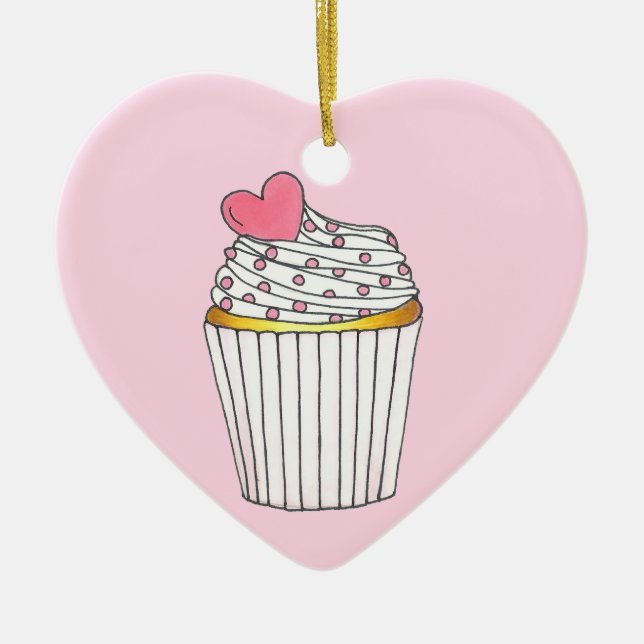 Pink Heart Cupcake Bridal Baby Dusche Feier Keramik Ornament (Vorne)