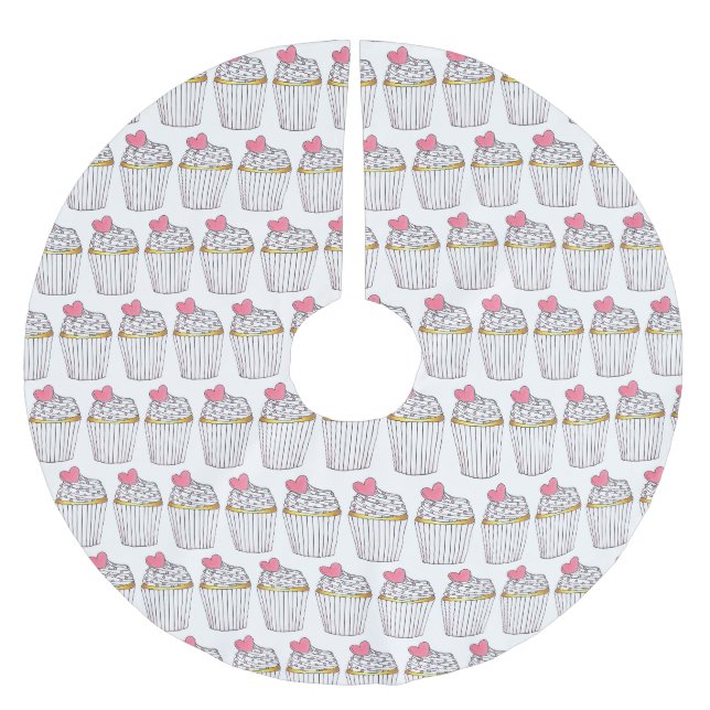 Pink Heart Cupcake Bridal Baby Dusche Feier Polyester Weihnachtsbaumdecke (Vorderseite)
