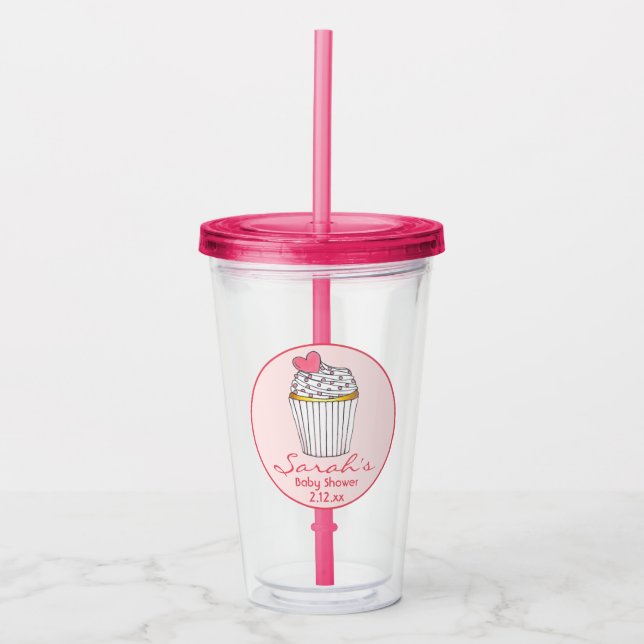 Pink Heart Cupcake Bridal Baby Dusche Gefallen Acryltrinkbecher (Vorderseite)