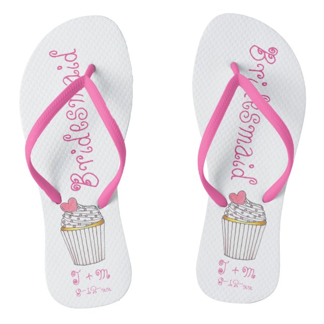 Pink Heart Cupcake Bridesmaid Hochzeit Flip Flops (Fußbett)