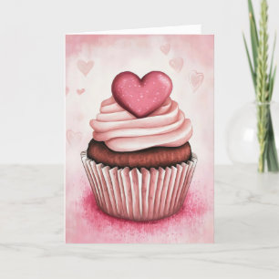Pink Heart Cupcake Feiertagskarte