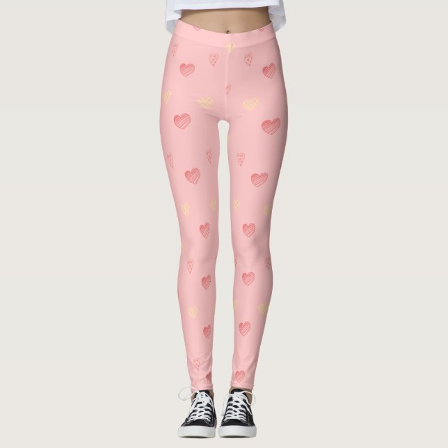 Pink Heart Doodle Leggings (Vorderseite)