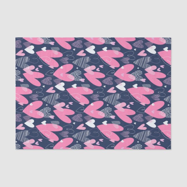 Pink Heart Doodle Sketch Muster Valentinstag Seidenpapier (Vorderseite)