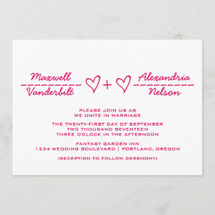 Pink Heart Equation Wedding Invitation