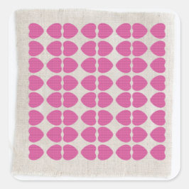 PINK HEART FABRIC PATTERN QUADRATISCHER AUFKLEBER