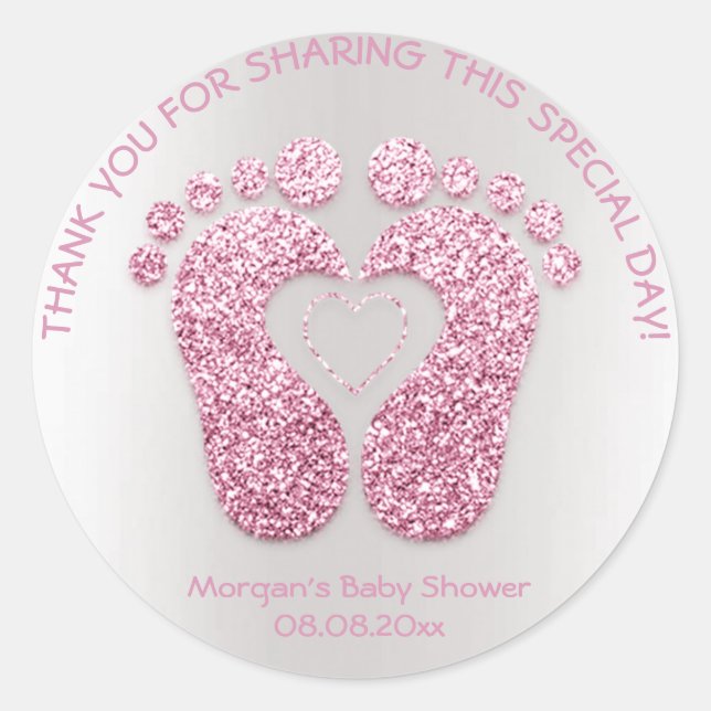 Pink Heart Feet Baby Dusche Gefallen Danke Mädchen Runder Aufkleber (Vorderseite)