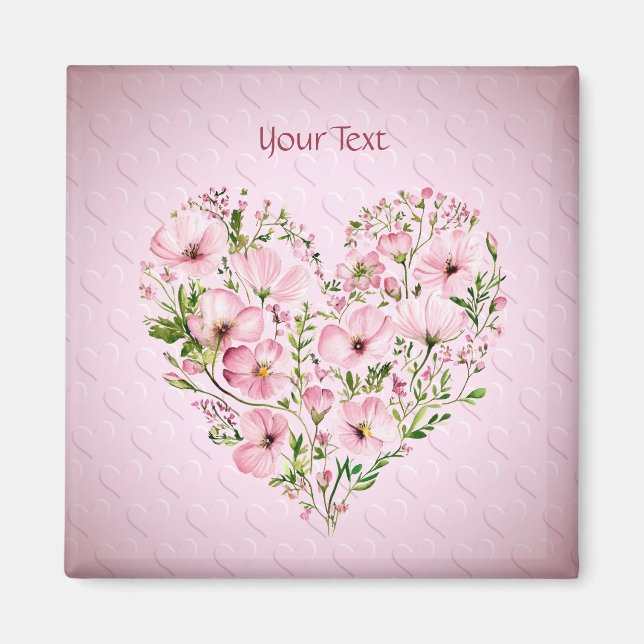 Pink Heart Floral Magnet (Vorne)