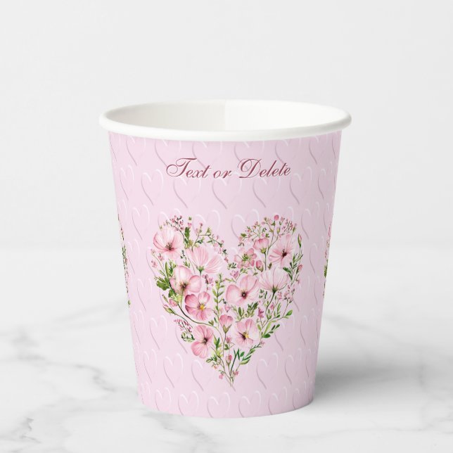 Pink Heart Floral Paper Cups Pappbecher (Links)