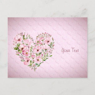 Pink Heart Floral Postkarte