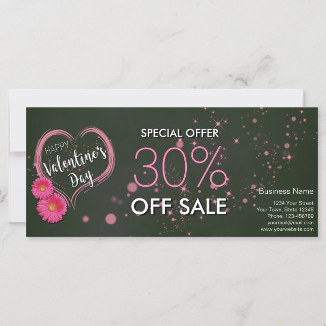 Pink Heart Flowers Valentine's Day Carte de réduct (Devant)