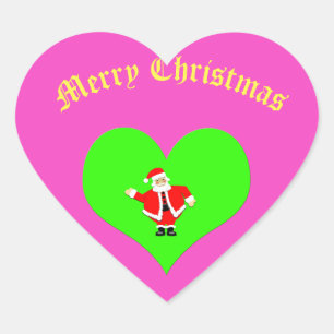 Pink Heart Frohe Weihnachten Grün Roter Weihnachts Herz-Aufkleber