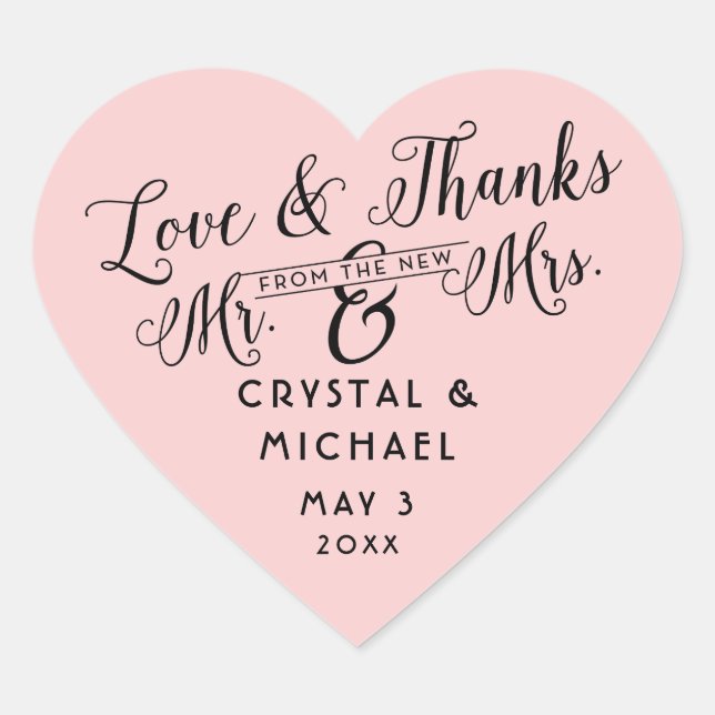 Pink Heart Gastgeschenk Hochzeit Danke Stickers (Vorderseite)