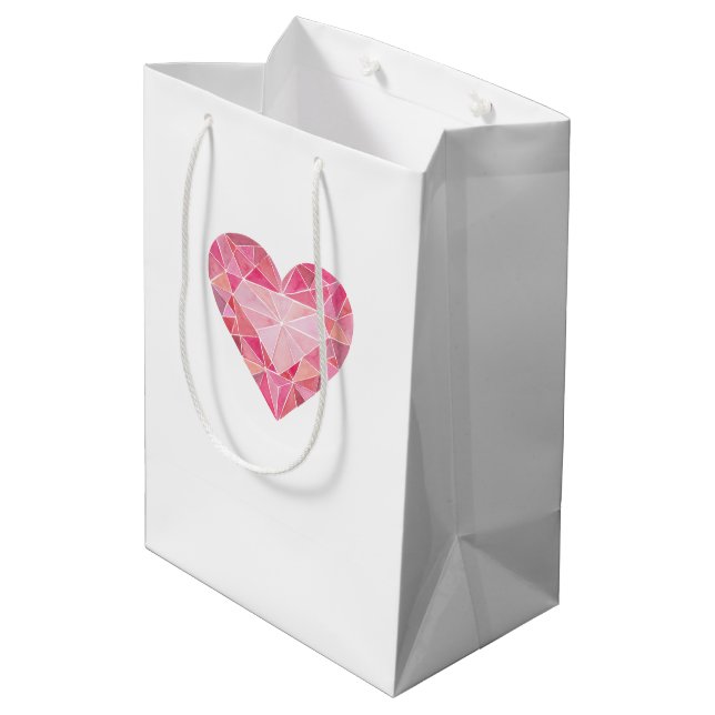 Pink Heart Gem Art Glam Chic Liebe Mittlere Geschenktüte (Rückseite Schrägansicht)