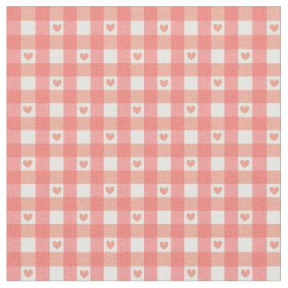 Pink Heart Gingham Stoff