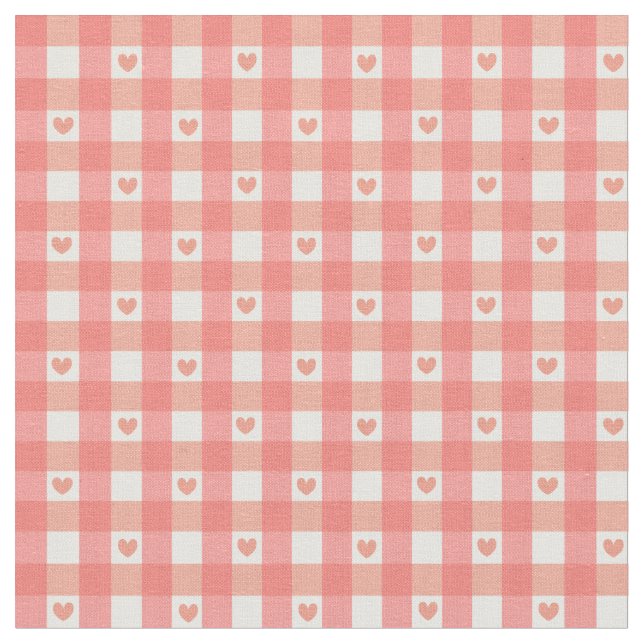 Pink Heart Gingham Stoff (Nahaufnahme)